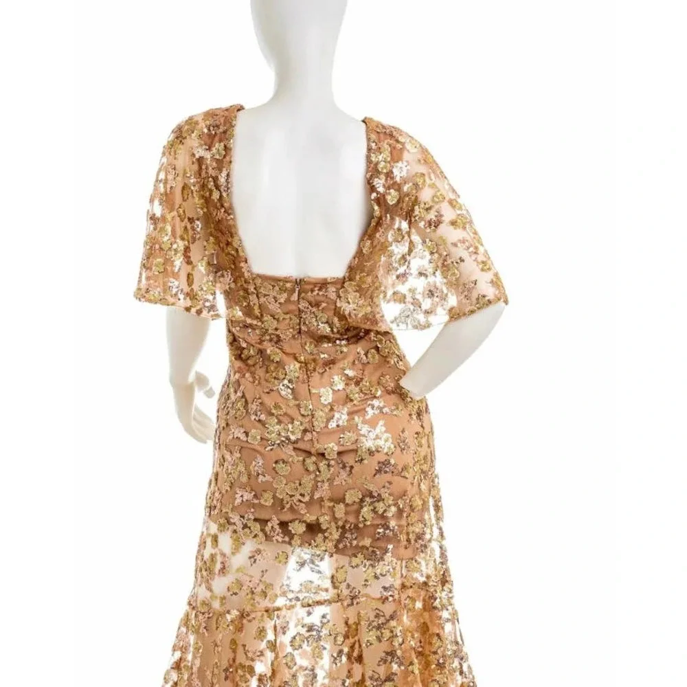 Dress The Population Women's Beige Short Sleeve Sequin Midi Dress Size S - Picture 7 of 8